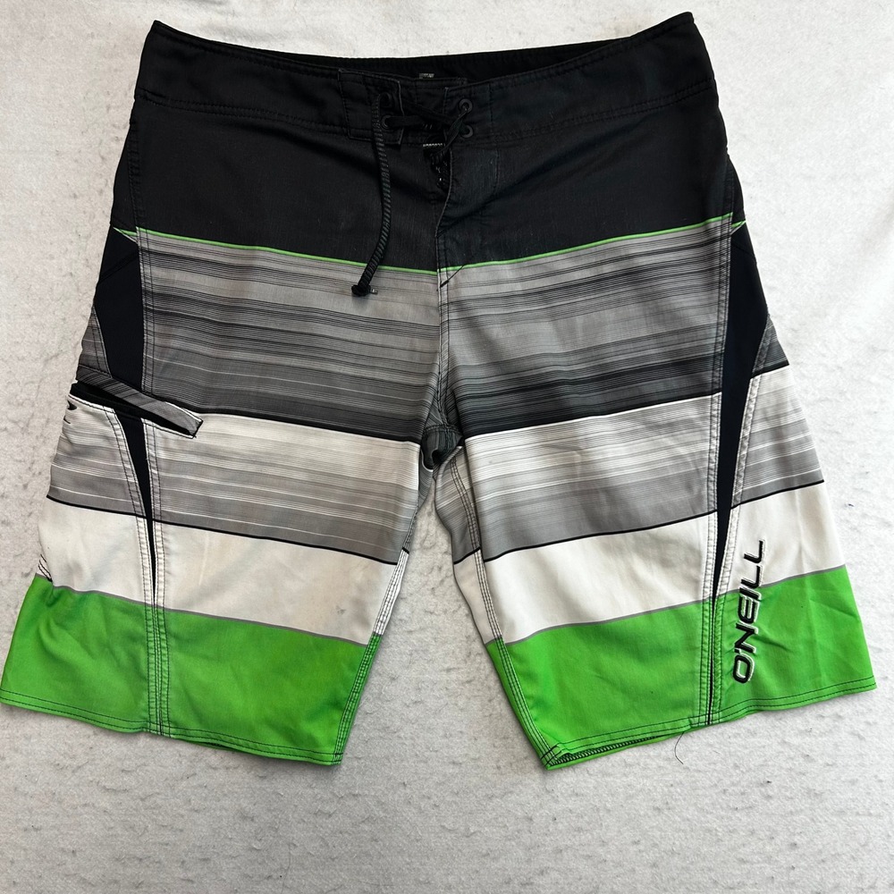 O'Neill Board Shorts Mens 34 Green Striped Lopez Freak